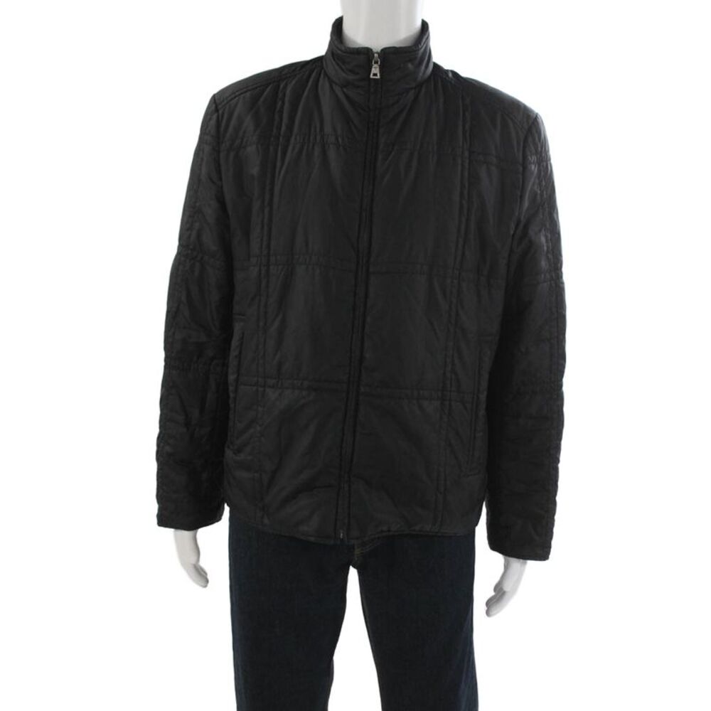 Cole Haan Mens Puffer Quilted Jacket Black Zip High Neck Size M